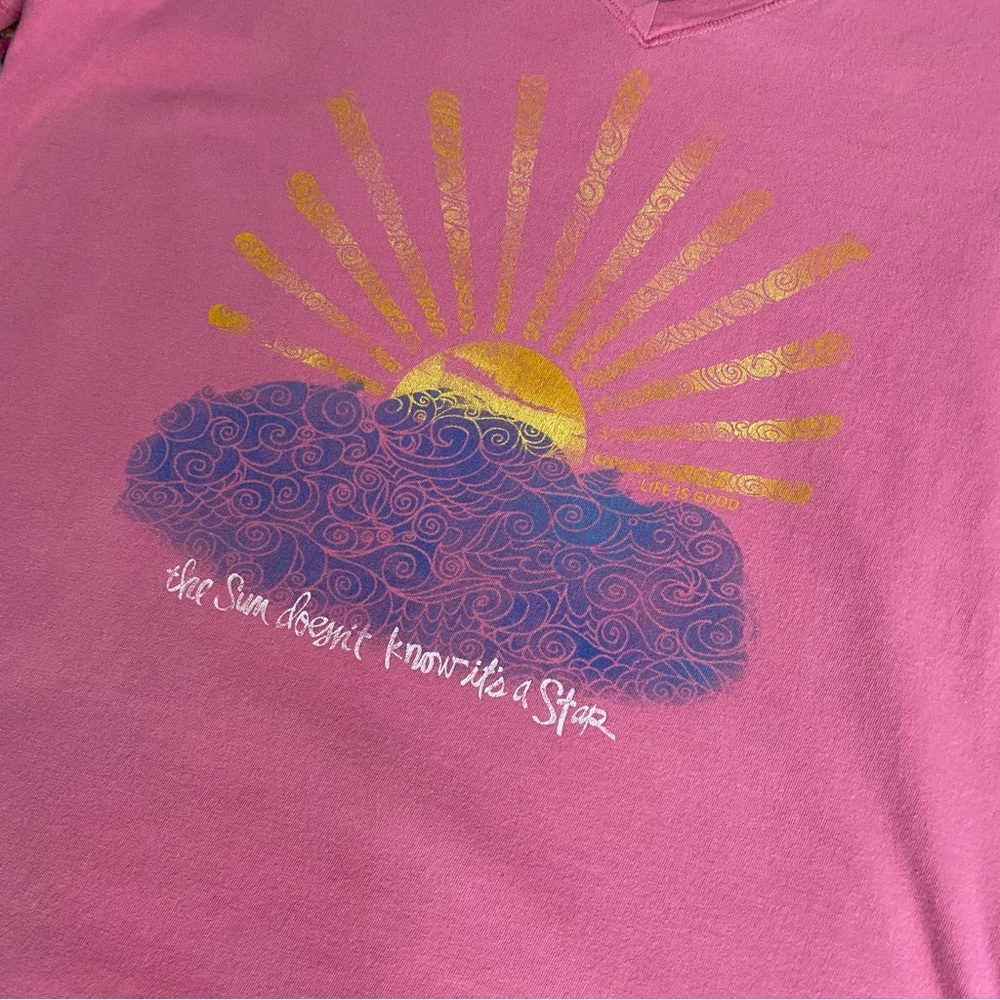 Life is good pink classic fit V neck graphic tee womens size small cotton - Picture 2 of 6
